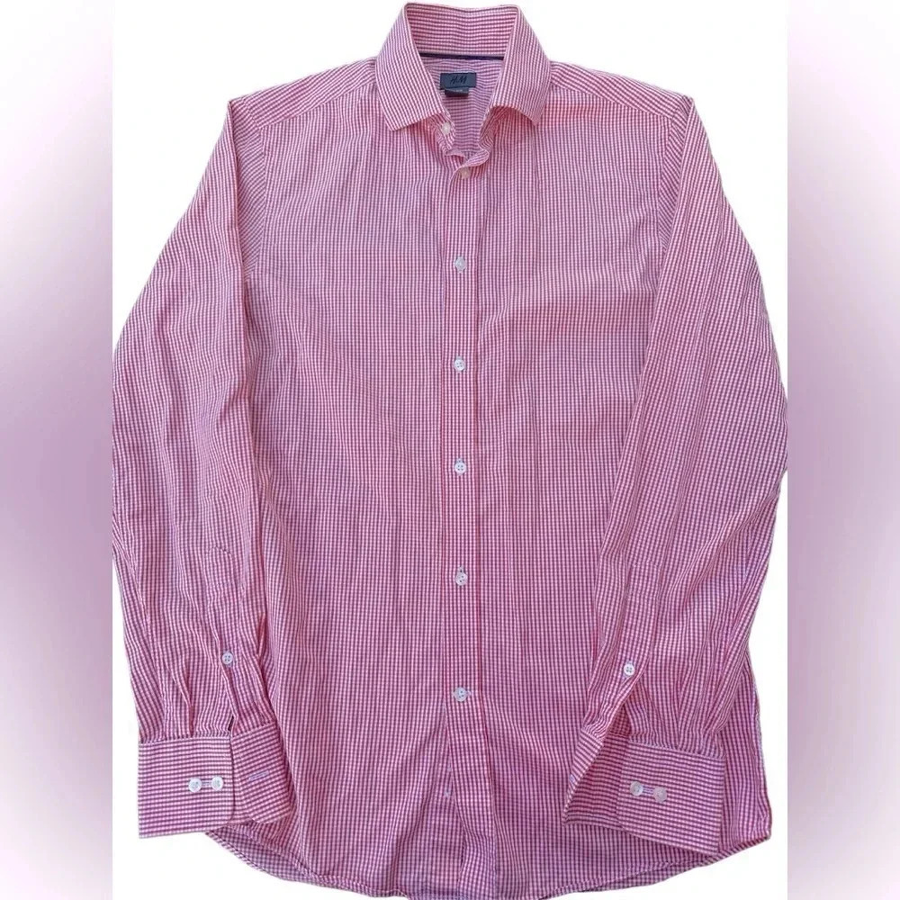 H&M Checkered Collared Button Down Dress Shirt Size Small